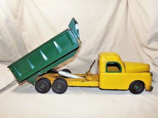 Vtg 1940s Structo Pressed Steel Hydraulic Dump Truck 21 " Yellow & Green 8282