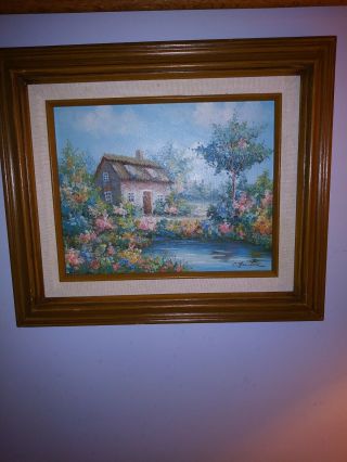 Countryside Floral Oil Painting By Artist C.  Hunter 8 " X 10 " - 13 " X 15 " Framed