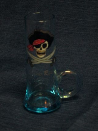 4 " Puerto Rico Colored Blue Glass Double Shot Glass W/pirate 