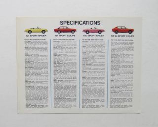 C.  1973 Fiat Full Line Specifications Brochure 124 850 Spider Special