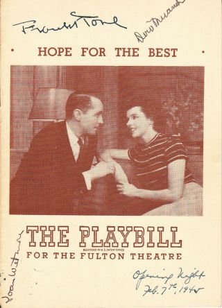 Hope For The Best.  1945 Opening Night Playbill Signed On Cover By Franchot Tone