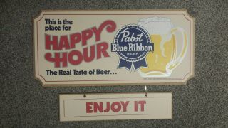 Pabst Blue Ribbon Beer Pbr Wood Bar Sign Happy Hour 1984 Man Cave Pub Sign