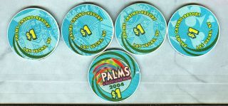 Palms Casino (las Vegas) $1 Chips (- Unc) (2004 Set Of Four).  Xls
