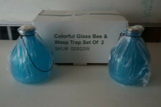 Blue Clear Glass Fly Bee Wasp Hornet Catcher Trap Set Of 2