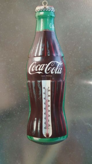 Vintage Tca Usa Coca Cola Bottle Metal 17 " Wall Hanging Temp Thermometer