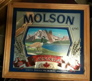 Vintage Molson Beer Ale Imported From Canada Sign Mirror With Ducks 16 X 20