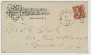 Mr Fancy Cancel 2c Illustrated Ad Cover North Am Checker Board West Derry Nh Dpo