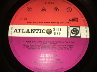 Led Zeppelin 4 Iv Zoso First Press Lp U.  K.  - Rare Plum Label,  Peter Grant Credit