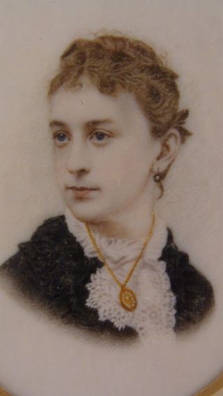 Antique 19c Miniature Oval Portrait Of Woman W/c Painting