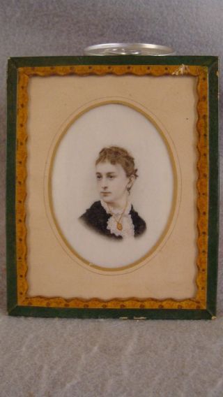 Antique 19C Miniature Oval Portrait of Woman W/C Painting 2