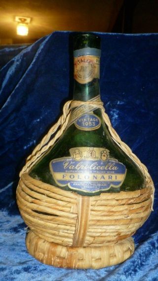 Vintage 1953 Valpolicella Folonnari Red Wine Bottle W/woven Basket