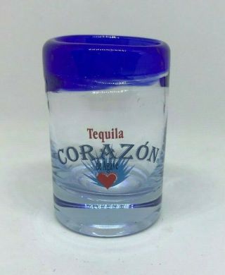 Tequila Corazon De Agave Handblown Blue Top Shot Glass Bar Shooter Souvenir