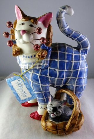 Amy Lacombe Whimsiclay Dottie Cat Figurine Dog In Basket Red Glitter Shoes