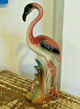 Mid Century 10 " Vintage California Pottery 1950s Pink Flamingo Figurine