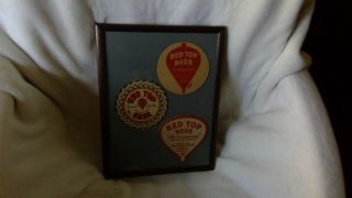 Red Top Beer Cardboard Coasters And Ads Framed