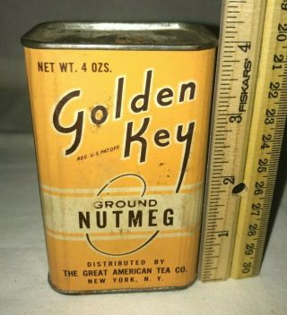 Antique Golden Key Nutmeg Spice Tin Vintage Great American Tea Co Can York