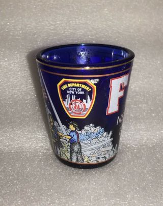 Fdny York’s Bravest - 911 Twin Tower Tribute Cobalt Blue Shot Glass