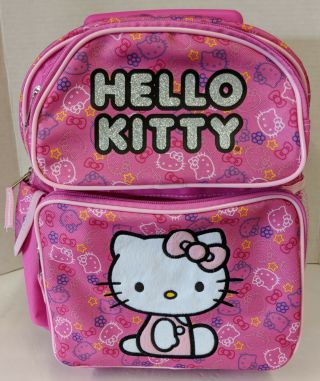 Hello Kitty Toddler Rolling Backpack Pink Colorful Faces Small Roller 12 " Nwt