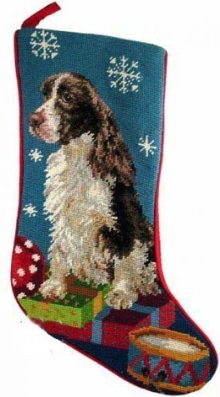 English Springer Spaniel Liver White Dog Needlepoint Christmas Stocking