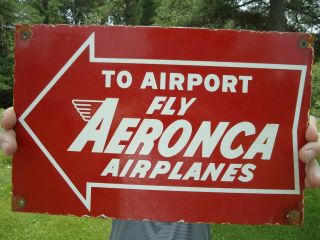 Vintage Fly Aeronca Airplane.  Aero Porcelain Airport Airlines Sign