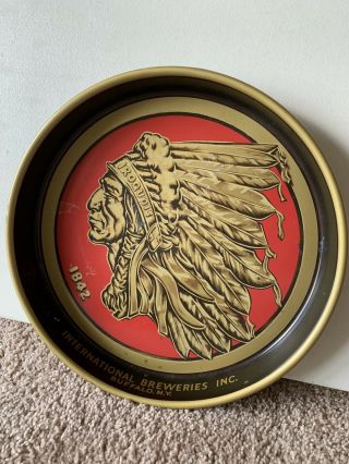 Vintage Iroquois Indian Head Beer Metal - Tin Litho 13 " Tray Buffalo Ny