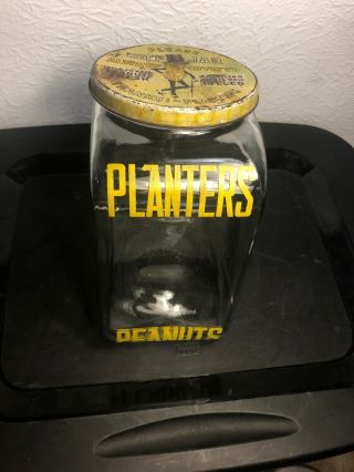 Antique Planters Peanuts Streamline General Store Glass Display Jar With Lid