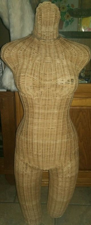 Vintage Womens Female Wicker Rattan Manequin Dress Form Woven Torso Body Display
