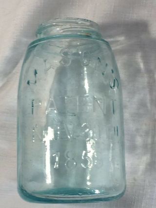 Antique Midget Pint Mason’s Patent Nov 30 Th 1858 Cross Hero Fruit Jar Aqua 1867