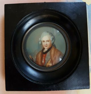 Antique French Miniature Painting Hand Painted Portrait Of A Man Artist Signed