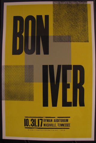 Bon Iver Ryman Nashville Tn Hatch Show Print Poster October 31,  2017