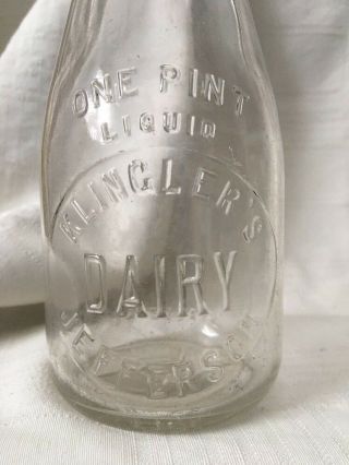 Vintage Pint Milk Bottle Klinger ' s Dairy Jefferson Wisconsin 2