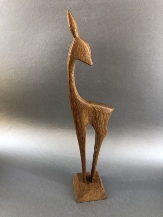 Mid Century Modern Teak 14” Carved Deer Figurine Figure Wood Wooden Mcm