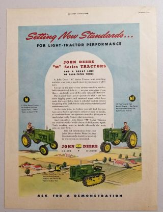 1950 Print Ad John Deere Models M,  Mt & Mc Track Crawler Tractors Moline,  Il