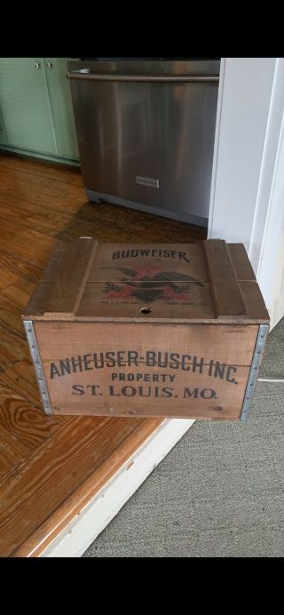 Vintage Budweiser Beer Wooden Crate With Label