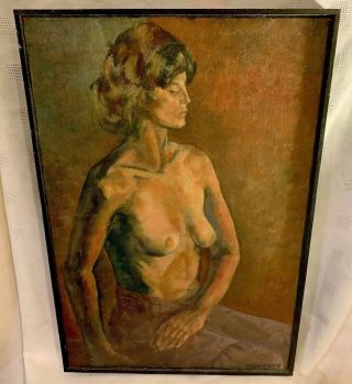 Vintage Mid - Century Nude Woman Artist Study Oil Painting Signed Moffett