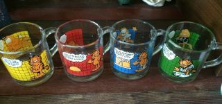 Garfield Odie Set Of 4 Vintage 1978 Mcdonalds Glass Coffee Mug Cup