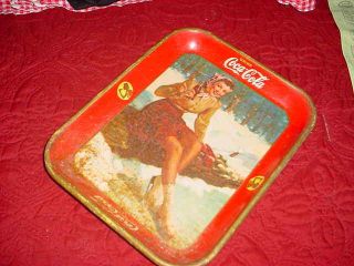 AUTHENTIC 1941 ICE SKATER GIRL COKE COCA - COLA ADVERTISING SERVING METAL TRAY 3