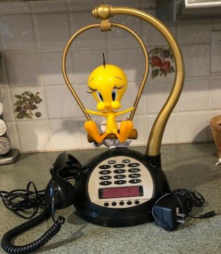 Vintage Telemania - Talking Tweety Bird Radio / Alarm Clock / Phone Great
