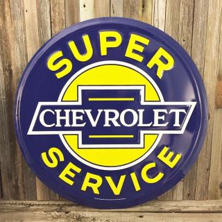 Chevrolet Chevy Embossed Metal Tin Sign 24 " Vintage Garage Dealer Blue