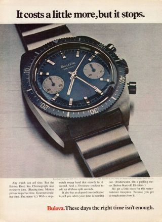 1970 Bulova Deep Sea Chronograph Watch Vintage Color Photo Print Ad