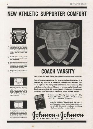 Vintage 1941 Johnson & Johnson Jock Straps,  Athletic Supporters Print Ad