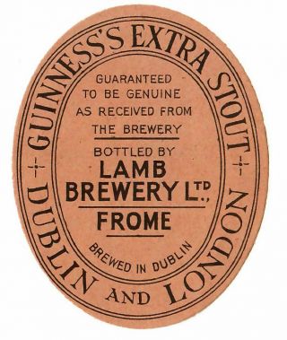 Beer Label: Guinness,  Dublin & London,  Bottled Lamb Brewery,  86mm Tall