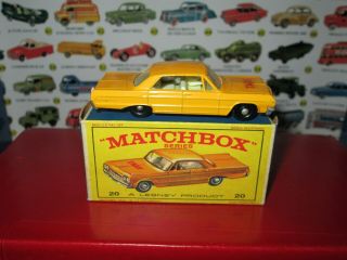 Matchbox Lesney 20 Chevrolet Impala Taxi Shiny Paint Vnm W/original Box