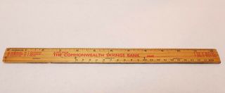 Vintage Advertising Commonwealth Savings Bank Wooden Ruler