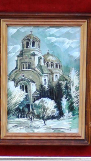 Petr Zeliazkov (bulgaria) Very Rare Oil On Board View Of Church