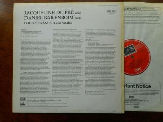 ASD 2851 Chopin/Franck Cello Sonatas Jacqueline du Pre p/s 1st Ex, 2