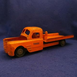 Vintage Structo Toys Flatbed Wrecker Tow Truck Orange Metal - See Pics/descrip