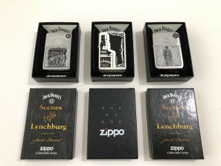 3 Brand Zippo Lighters - Jack Daniels - Scenes From Lynchburg - 1 & 2