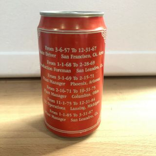 Kent A.  Snyder 30 yrs Retirement Coca Cola Coke Can from USA 1987 - Rare 2