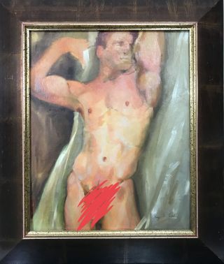 Signed George 1989 Handsome Nude Male Gay Interest Realist Portrait Oil Painting